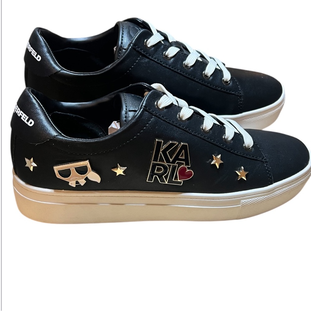 Karl Lagerfeld Black Cammy Embellished Low Top Platform SneakersWomen’s Sz 8 NWT